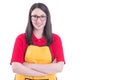 Portrait of beautiful store merchandiser with folded arms