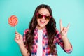 Portrait beautiful stylish trendy girl eyewear eyeglasses rock roll heavy metal swag free time summer holidays hold hand Royalty Free Stock Photo