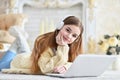 Portrait of beautiful teen girl lying on floor Royalty Free Stock Photo