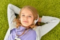 Portrait of beautiful teen girl lying on floor Royalty Free Stock Photo