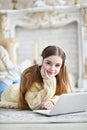 Portrait of beautiful teen girl lying on floor Royalty Free Stock Photo