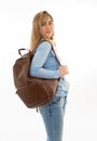 Portrait of attractive teenager girl with backpack happy with student lifestyle and learning Royalty Free Stock Photo