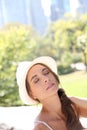 Portrait of beautiful trendy woman relaxing outdoors Royalty Free Stock Photo