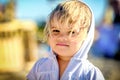 Portrait of a beautiful two year old baby girl with blonde hair Royalty Free Stock Photo