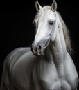 Portrait of beautiful white arabian stallion on black background Royalty Free Stock Photo