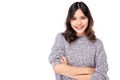 Portrait of a beautiful woman Asian teenagers With a confident, happy face, a confident, beautiful woman on a white background