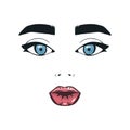 Portrait of beautiful woman with big eyes, eyebrows, lips on white background. Vector . on white. hand drawing vector