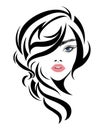 Portrait of a beautiful woman with blue eyes, pink lips and long hair. Beauty logo. Fashion and beauty concept. Royalty Free Stock Photo