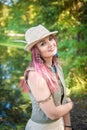 Portrait of beautiful woman boho style in hat outdoor Royalty Free Stock Photo