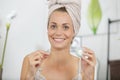 portrait beautiful woman cleaning teeth with dental floss Royalty Free Stock Photo