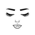 Portrait of beautiful woman with closed eyes on white background. Vector version. eyelashes eyes lips black on white Royalty Free Stock Photo