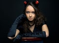 Portrait of the beautiful woman in devil costume Royalty Free Stock Photo