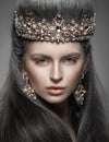 Portrait of a beautiful woman in the diamond crown and earrings Royalty Free Stock Photo