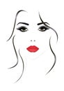 Portrait of the beautiful woman face with a red lips, vector illustration Royalty Free Stock Photo