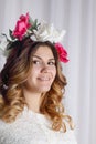 Portrait of beautiful woman in flower wreath Royalty Free Stock Photo