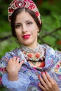 Ethnic russian national costume woman with a crown