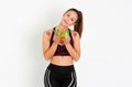 Portrait of beautiful woman holding a bowl of healthy salad isolated on white background .- image Royalty Free Stock Photo