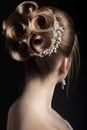 Portrait of a beautiful woman in the image of the bride. Beauty face. Hairstyle back view Royalty Free Stock Photo