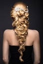 Portrait of a beautiful woman in the image of the bride with lace in her hair. Beauty face. wedding hairstyle back view