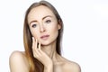 Portrait of beautiful woman with perfect clean skin. Spa look, Wellness and health Face. Daily Make-up. Skincare routine Royalty Free Stock Photo