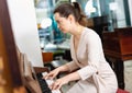 Portrait beautiful woman playing piano Royalty Free Stock Photo