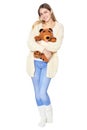 Beautiful woman posing with teddy bear Royalty Free Stock Photo