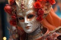 portrait of beautiful woman in venetian mask on carnival in venice