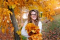 Portrait of beautiful woman wearing fashion glasses during the autumn Royalty Free Stock Photo