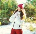 Portrait beautiful woman wearing a sports clothes in winter