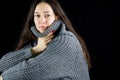 Portrait of beautiful woman with worm wool sweater