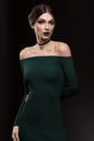 Portrait of beautiful women in fashion green dress