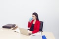 Portrait of beautiful 20-30 years.Young businesswoman in red suit