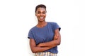 Beautiful young african american woman smiling against isolated white background Royalty Free Stock Photo