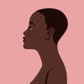 Portrait of a beautiful young African girl, shown in profile. Vector illustration in a flat style