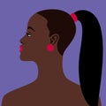 Portrait of a beautiful young African girl, shown in profile. Vector illustration in a flat style.
