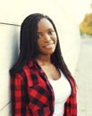 Portrait of beautiful young african woman with dreadlocks hair Royalty Free Stock Photo