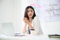 Portrait of beautiful young asian business woman working on computer laptop Royalty Free Stock Photo