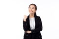 Portrait beautiful young asian businesswoman in suit standing isolated on white background. Royalty Free Stock Photo