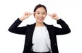 Portrait beautiful young asian businesswoman in suit standing isolated white background. Royalty Free Stock Photo