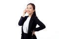 Portrait beautiful young asian businesswoman in suit standing isolated white background. Royalty Free Stock Photo