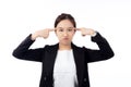 Portrait beautiful young asian businesswoman in suit standing isolated white background. Royalty Free Stock Photo