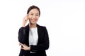 Portrait beautiful young asian businesswoman in suit standing isolated white background. Royalty Free Stock Photo