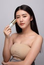 Portrait of beautiful young asian woman clean fresh bare skin concept. Asian girl beauty face skincare and health wellness, Royalty Free Stock Photo