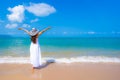 Portrait beautiful young asian woman happy smile leisure on the beach sea and ocean Royalty Free Stock Photo