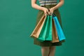 Portrait beautiful young asian woman happy smile with a lot of color shopping bag from department store Royalty Free Stock Photo