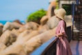 Portrait beautiful young asian woman looking sea beach ocean for relax in holiday vacation travel Royalty Free Stock Photo