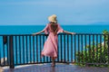 Portrait beautiful young asian woman looking sea beach ocean for relax in holiday vacation travel Royalty Free Stock Photo