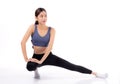 Portrait beautiful young asian woman stretching legs for exercise yoga and relax isolated on white background. Royalty Free Stock Photo