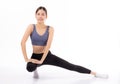 Portrait beautiful young asian woman stretching legs for exercise yoga and relax  on white background. Royalty Free Stock Photo