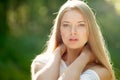 Portrait of beautiful young blond woman with clean face - outdoor Royalty Free Stock Photo